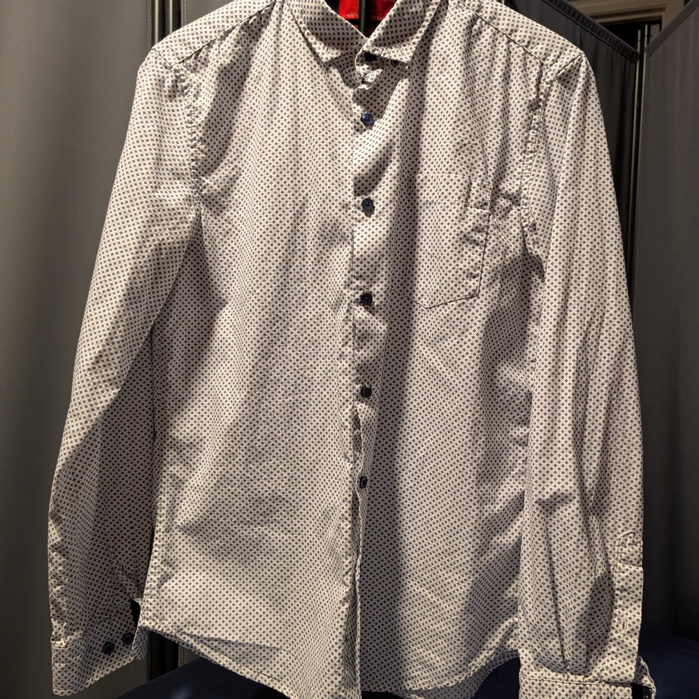 Small Cactus Blue and White Casual Button Down Shirt